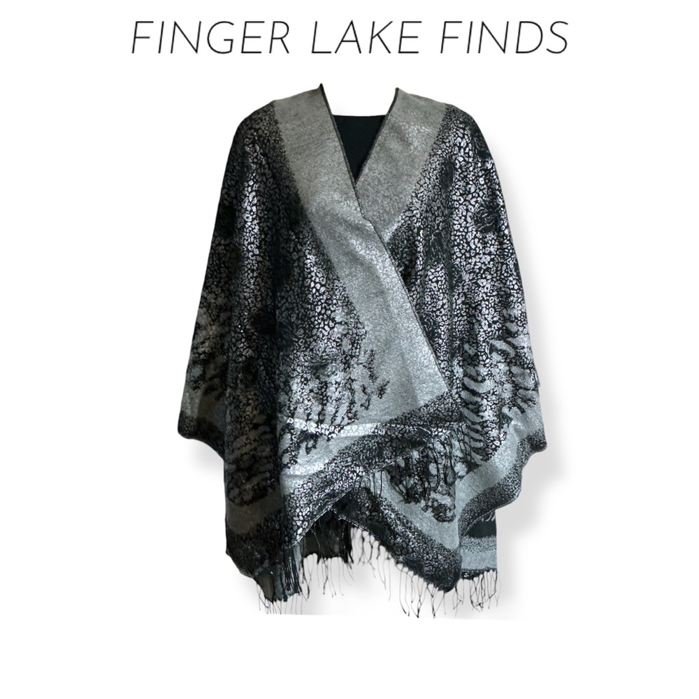 Metallic Black and Silver Animal Print Ruana
